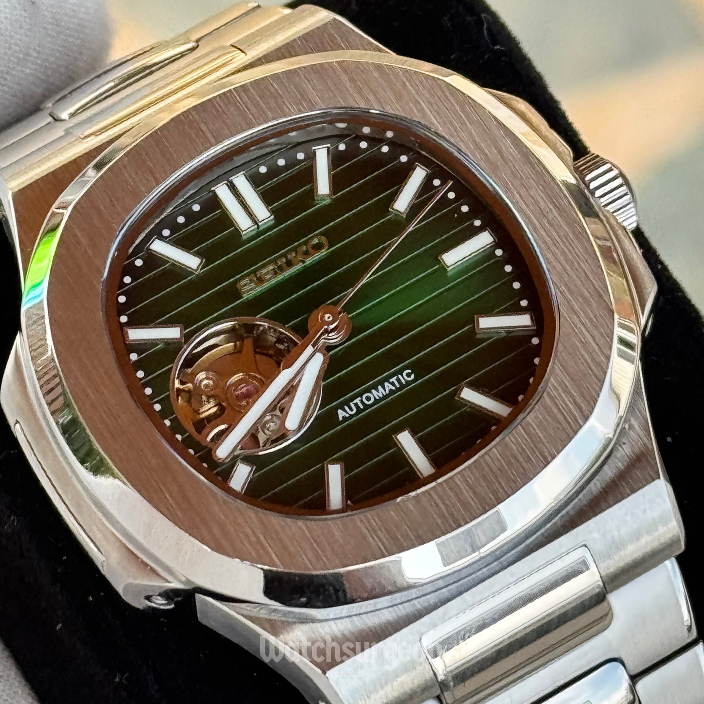 Custom Seiko Nautilus Inspired with Green Open Heart Dial