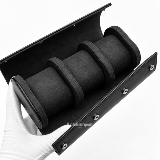 Black Leather Travel Case - 3 Slots