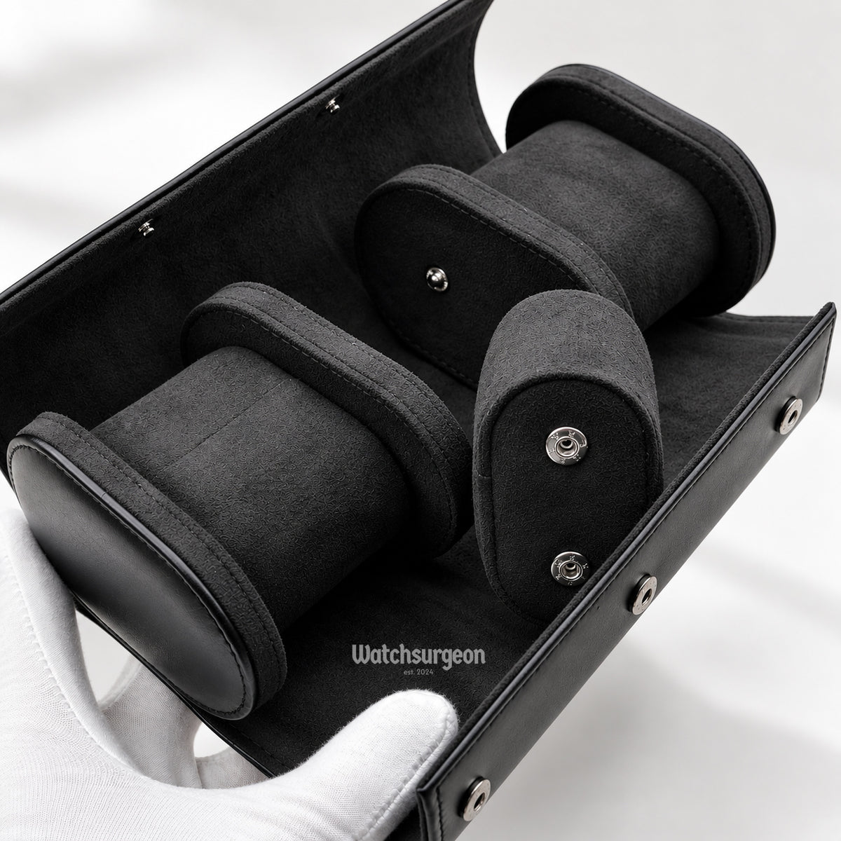 Black Leather Travel Case - 3 Slots