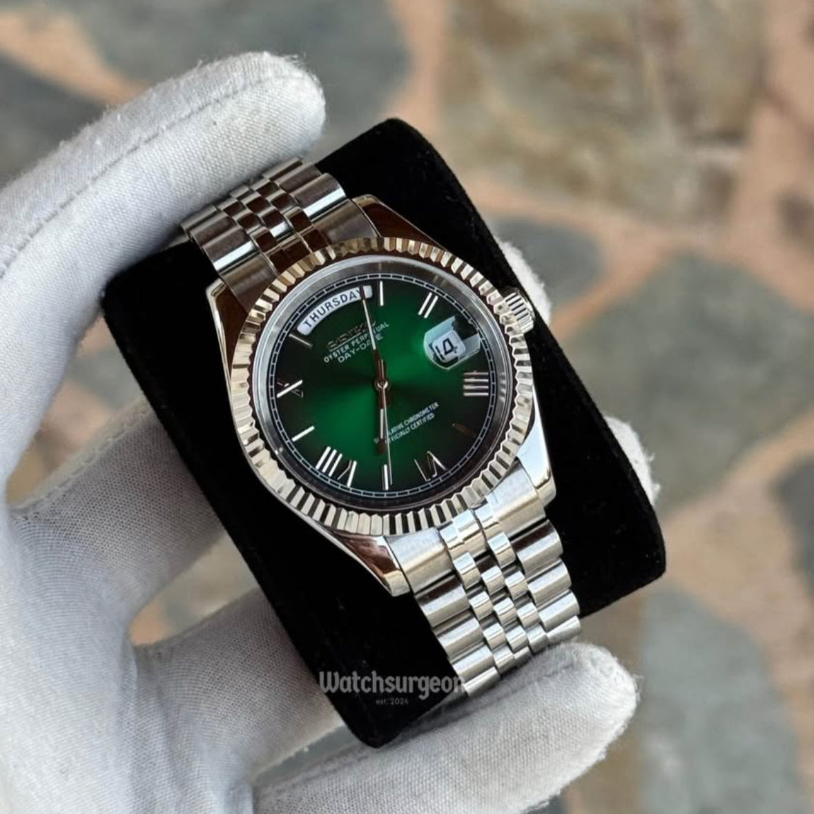 Custom Seiko Daydate with Green Roman Dial
