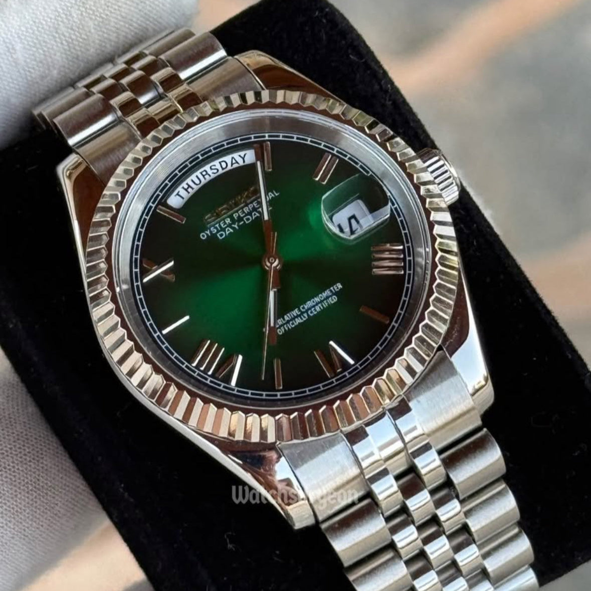 Custom Seiko Daydate with Green Roman Dial