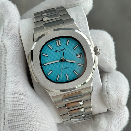 Custom Seiko Nautilus Inspired with Sky Blue Dial