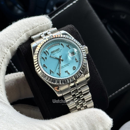 Custom Seiko Daydate with Sky Blue Arabic Dial