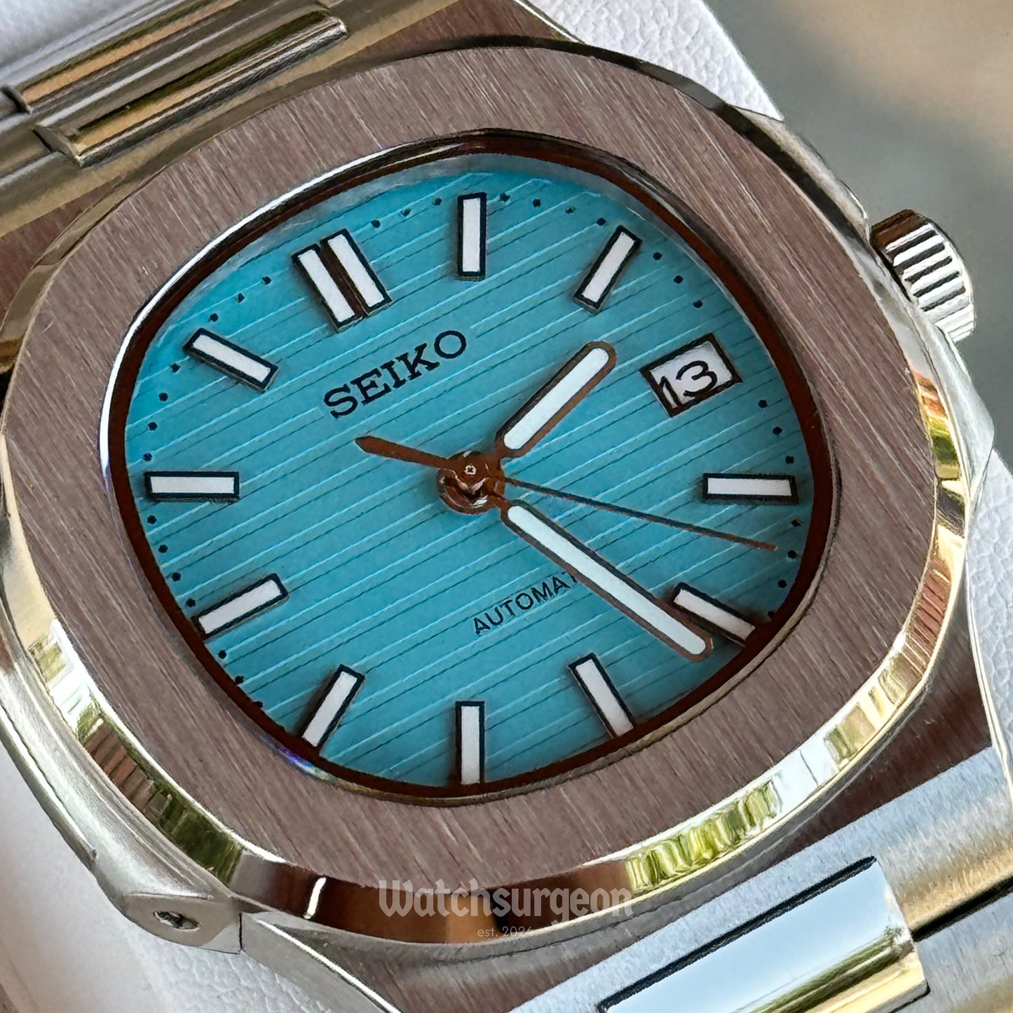 Custom Seiko Nautilus Inspired with Sky Blue Dial