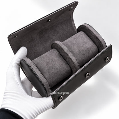 Black Leather Travel Case - 2 Slots