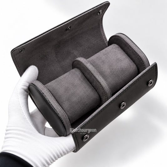 Black Leather Travel Case - 2 Slots