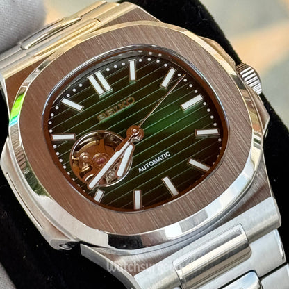 Custom Seiko Nautilus Inspired with Green Open Heart Dial