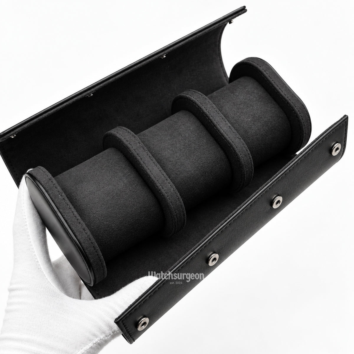 Black Leather Travel Case - 3 Slots