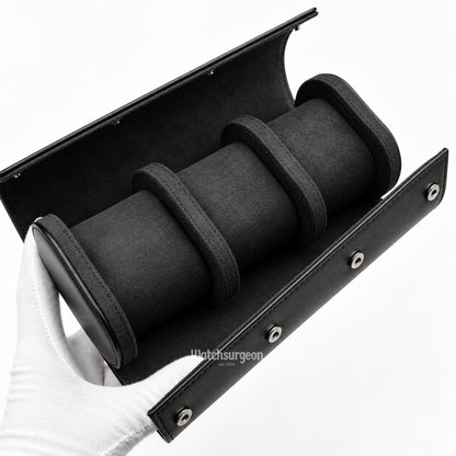 Black Leather Travel Case - 3 Slots