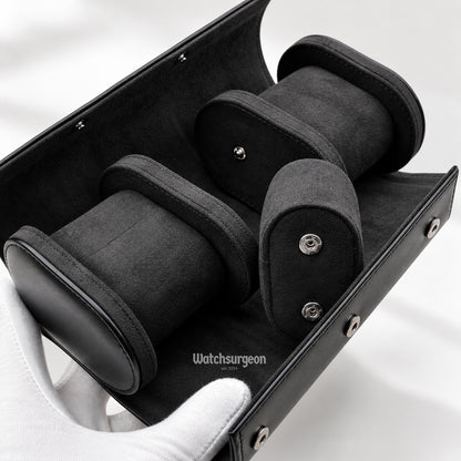 Black Leather Travel Case - 3 Slots