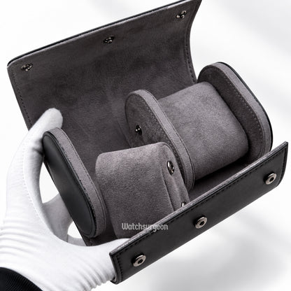 Black Leather Travel Case - 2 Slots