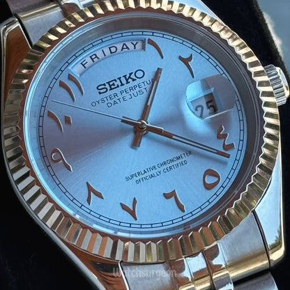 Custom Seiko Daydate with Sky Blue Arabic Dial