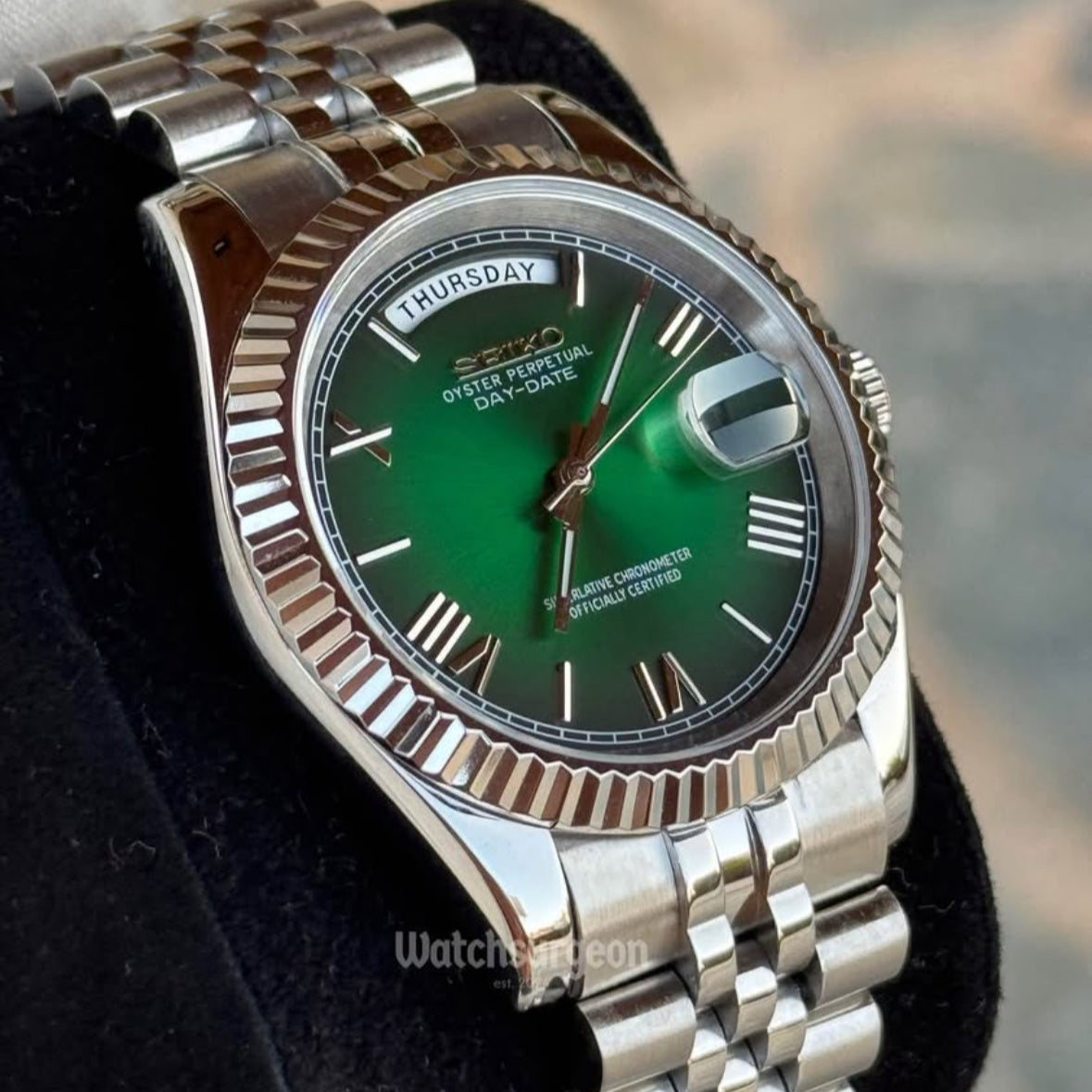 Custom Seiko Daydate with Green Roman Dial