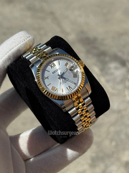 Custom Seiko with White-Gold Roman Dial