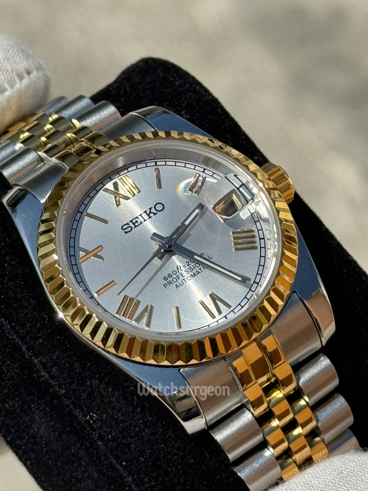 Custom Seiko with White-Gold Roman Dial