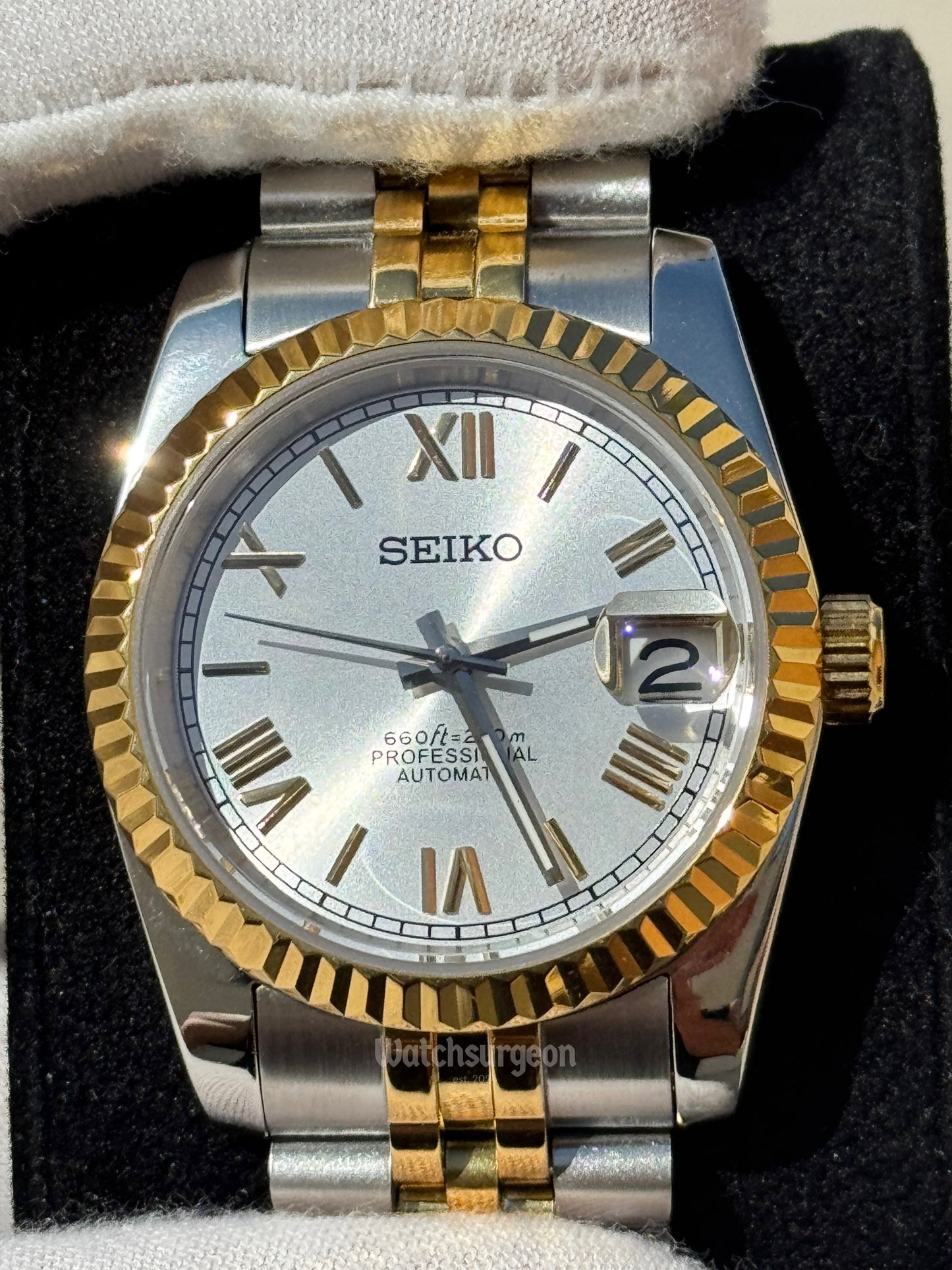 Custom Seiko with White-Gold Roman Dial