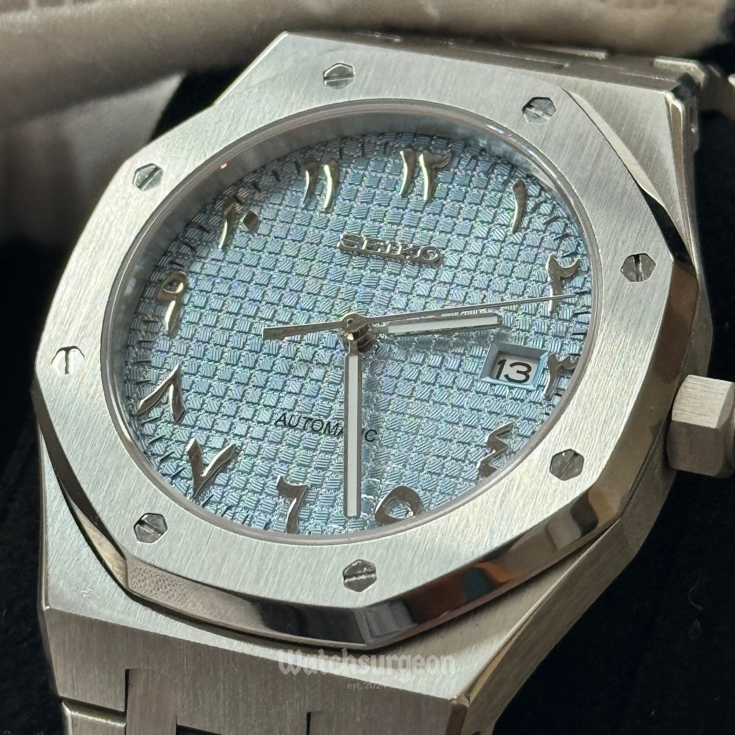 Custom Seiko Royal Oak with Sky Blue Arabic Dial
