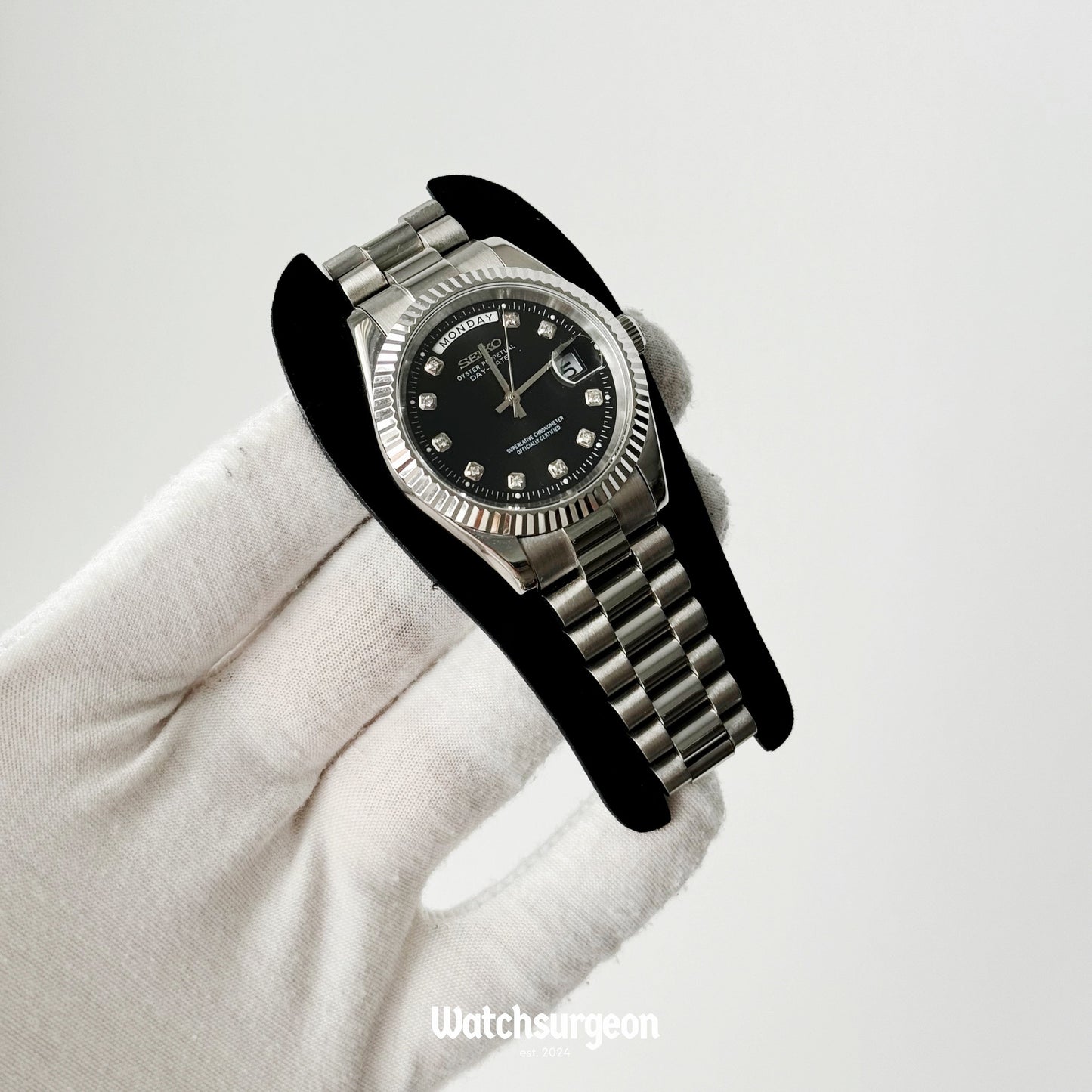 Custom Seiko Daydate with Gem Black Dial