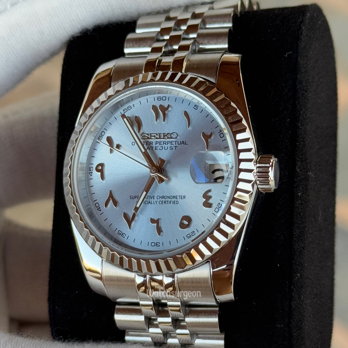 Custom Seiko with Sky Blue Arabic dial