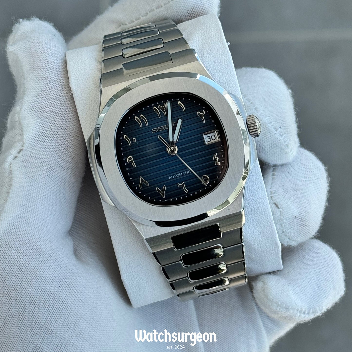 Custom Seiko Nautilus Inspired with Navy Blue Arabic Dial