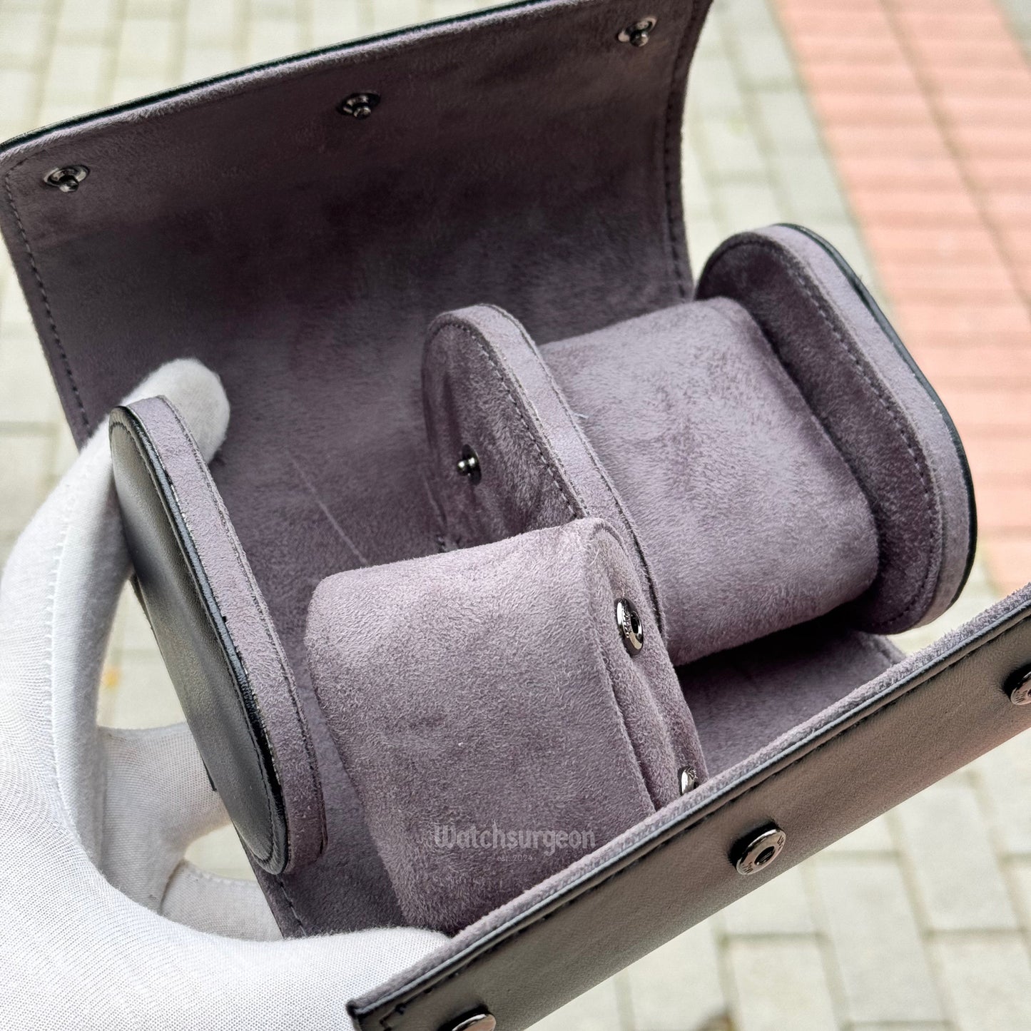 Black Leather Travel Case - 2 Slots