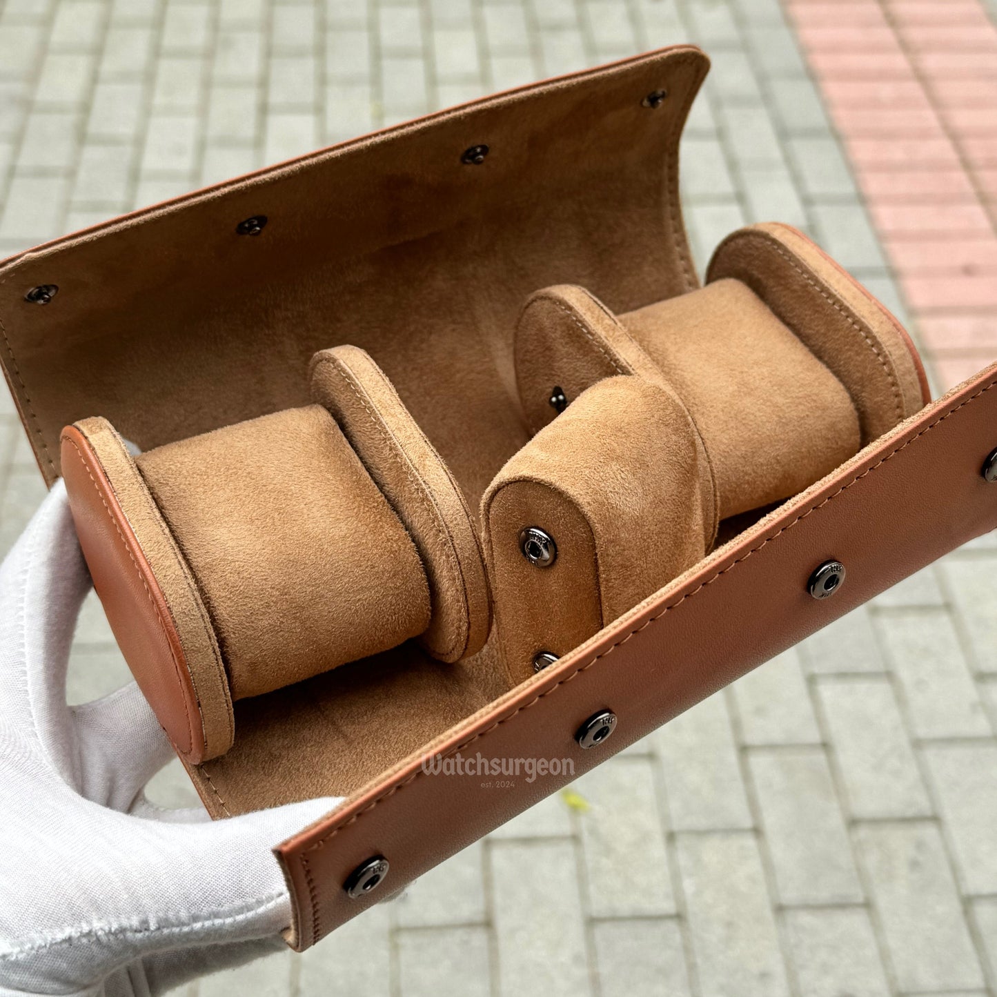 Brown Leather Travel Case - 3 Slots
