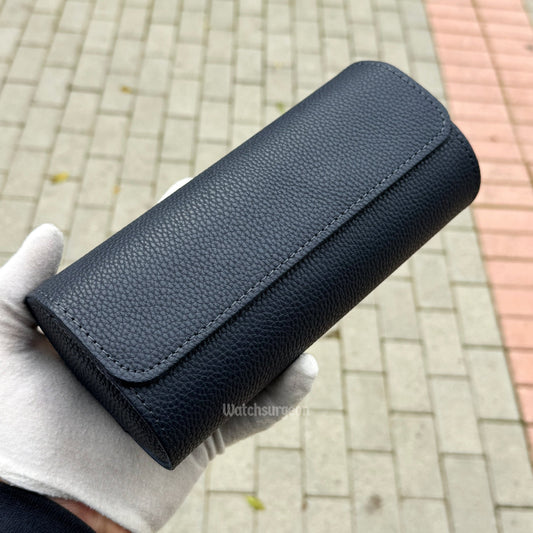 Navy Blue Leather Travel Case - 3 Slots