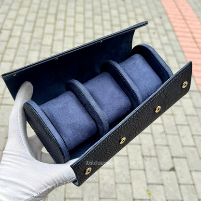 Navy Blue Leather Travel Case - 3 Slots