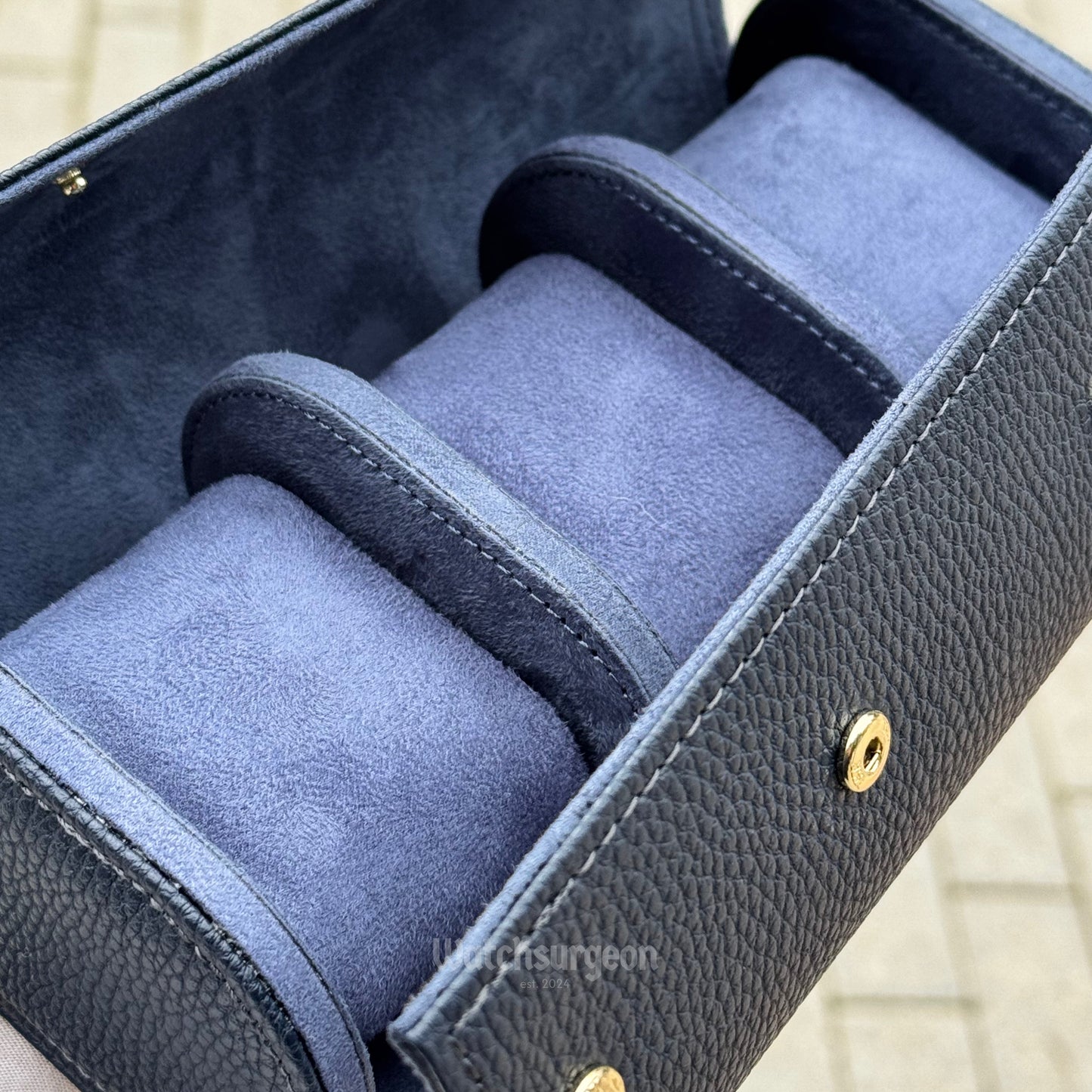 Navy Blue Leather Travel Case - 3 Slots