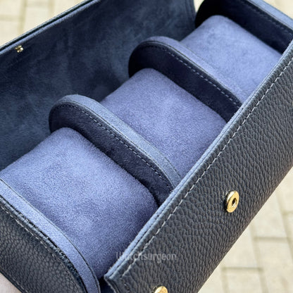 Navy Blue Leather Travel Case - 3 Slots