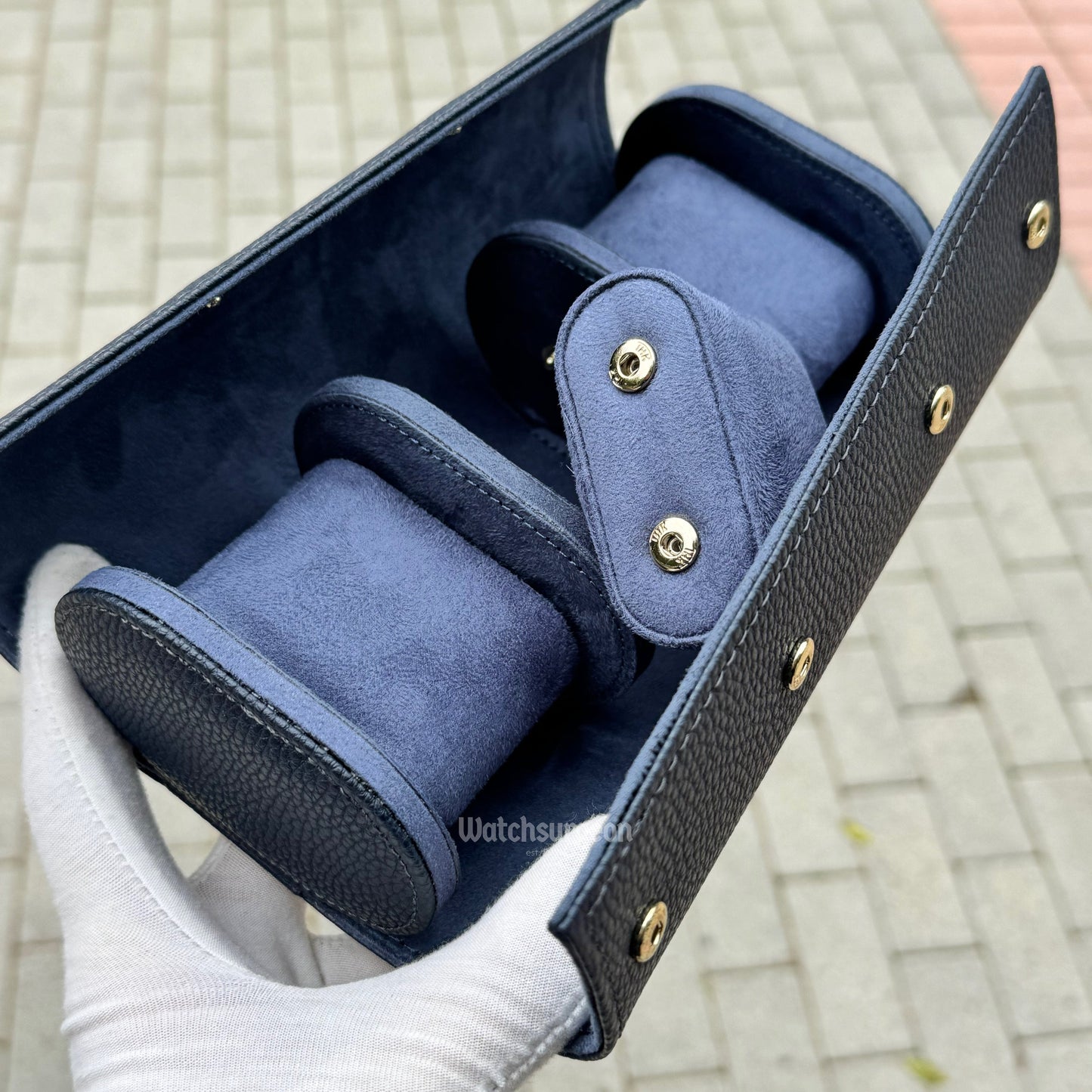 Navy Blue Leather Travel Case - 3 Slots