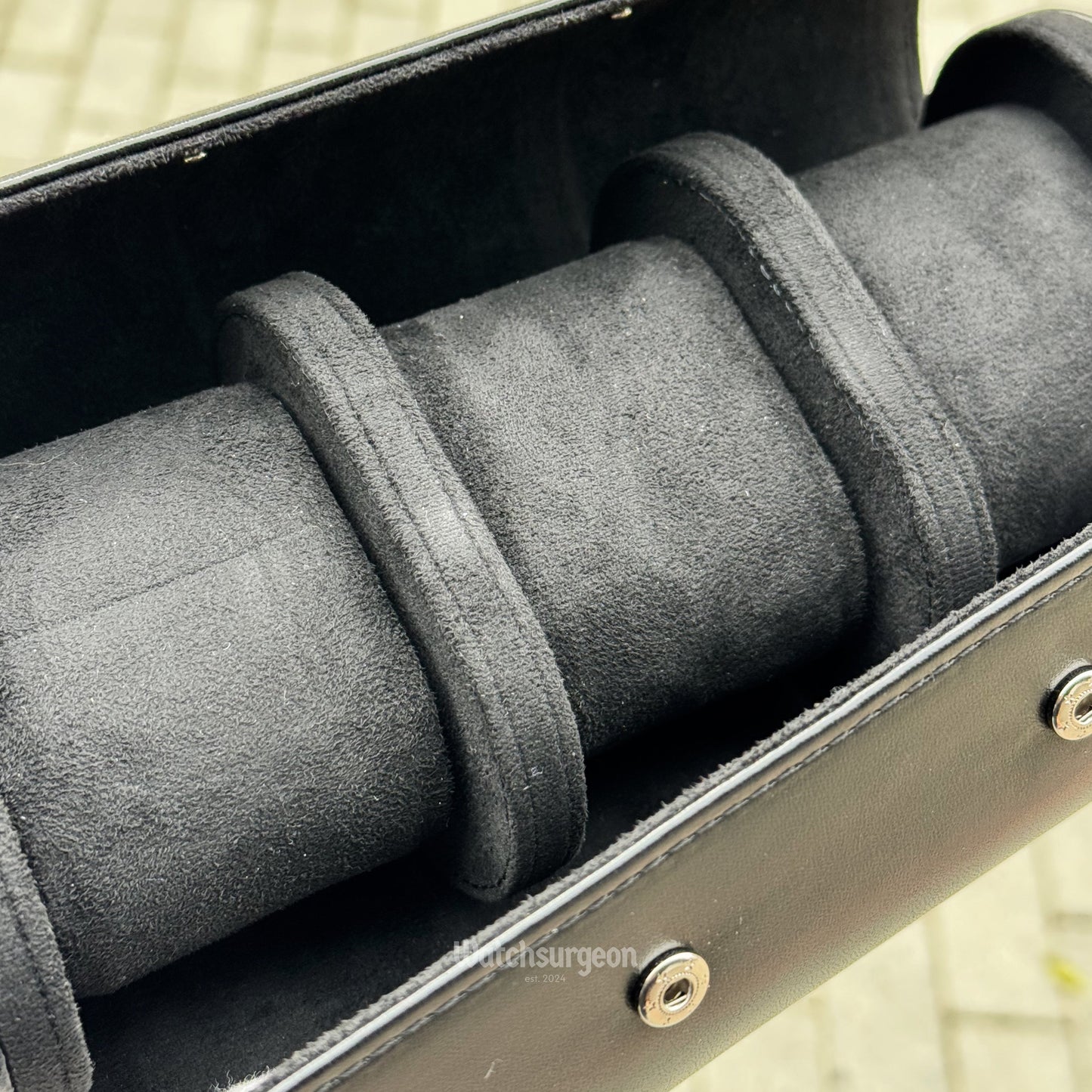 Black Leather Travel Case - 3 Slots