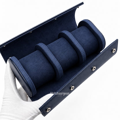 Navy Blue Leather Travel Case - 3 Slots