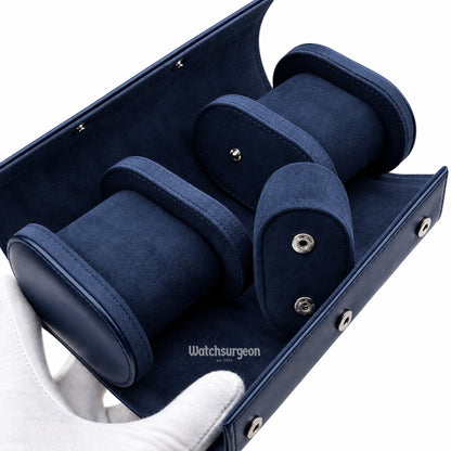 Navy Blue Leather Travel Case - 3 Slots