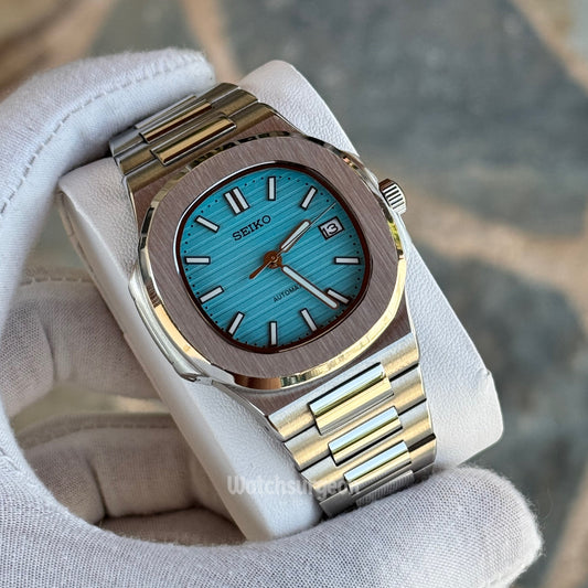 Custom Seiko Nautilus Inspired with Sky Blue Dial