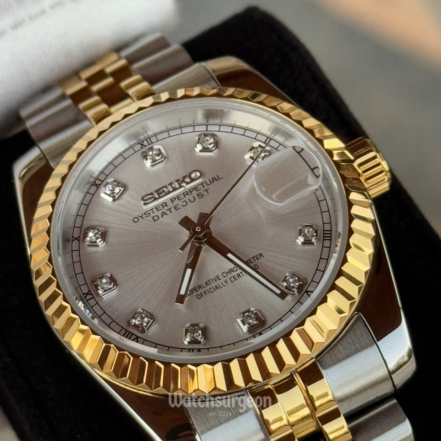 Custom Seiko with Whie Pearl Gem Dial