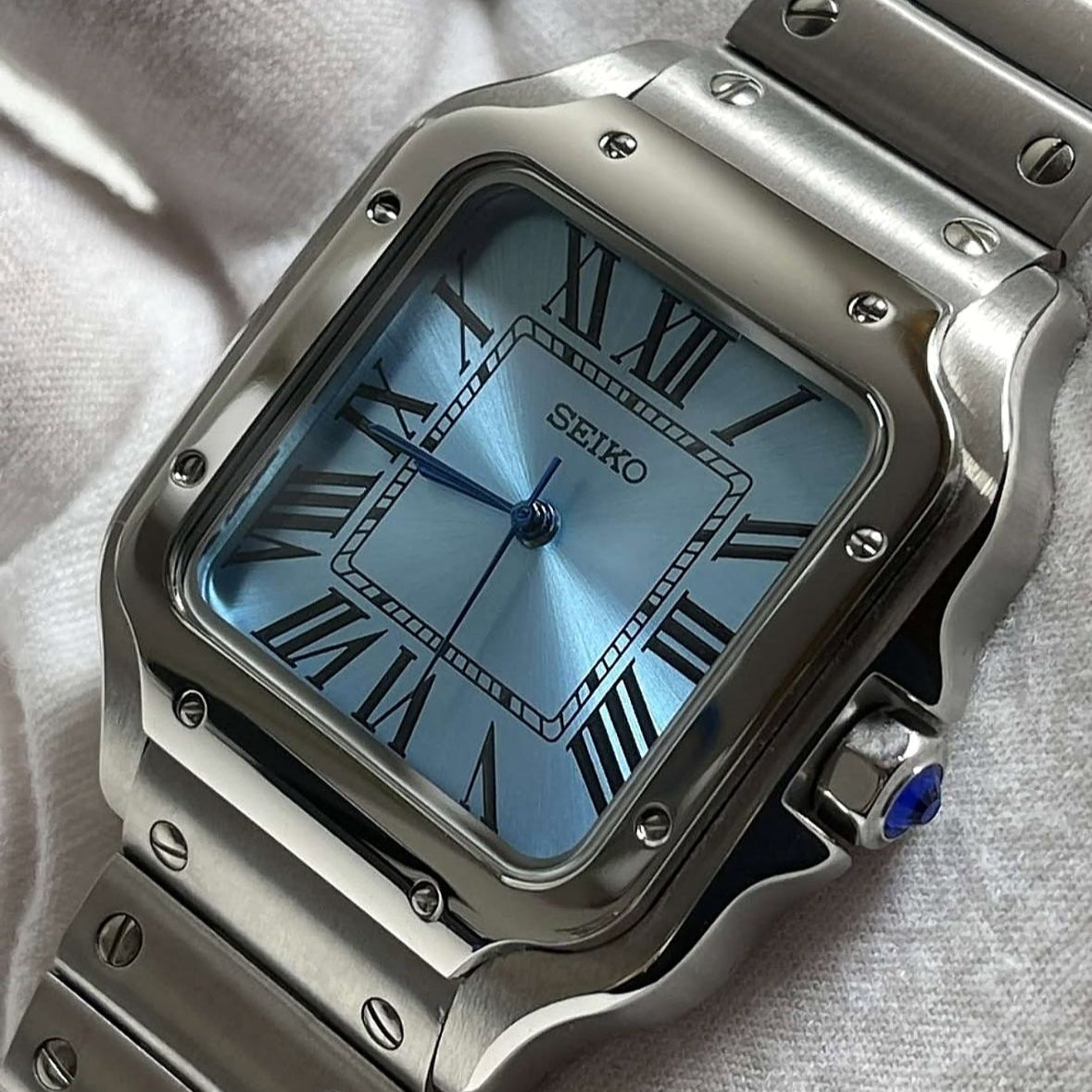 Custom Seiko Santos Inspired with Sky Blue Roman Dial