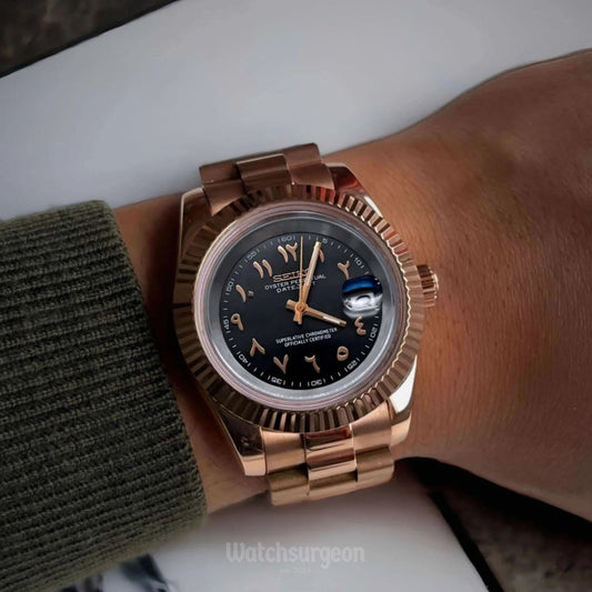 Custom Seiko with Black/Rose Gold Arabic Dial