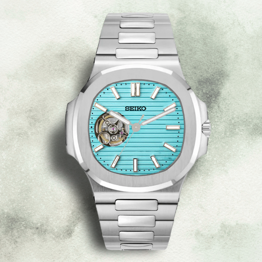 Custom Seiko Nautilus Inspired with Sky Blue Open Heart Dial