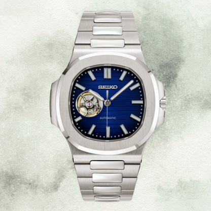 Custom Seiko Nautilus Inspired with Open Heart Blue Dial