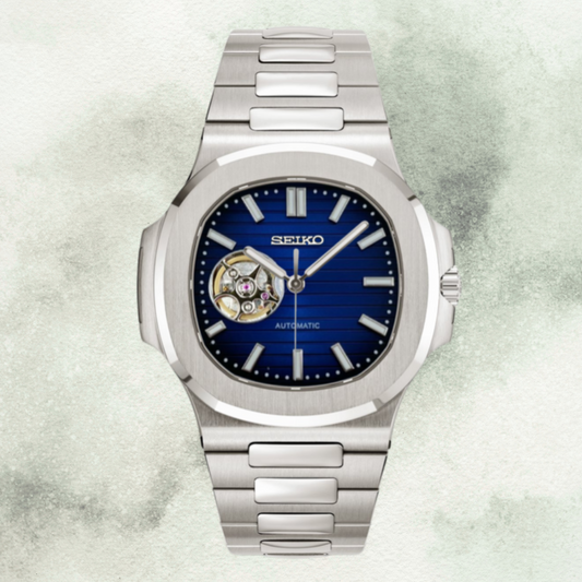 Custom Seiko Nautilus Inspired with Open Heart Blue Dial