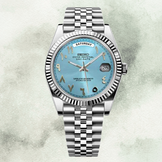 Custom Seiko Daydate with Sky Blue Arabic Dial