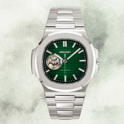 Custom Seiko Nautilus Inspired with Green Open Heart Dial