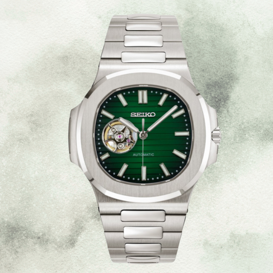Custom Seiko Nautilus Inspired with Green Open Heart Dial
