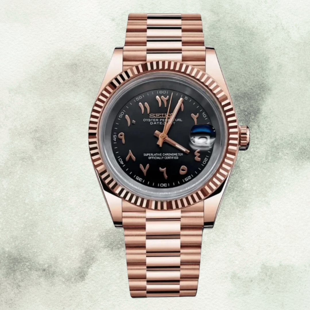 Custom Seiko with Black/Rose Gold Arabic Dial