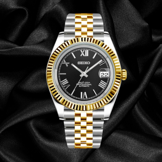 Custom Seiko Datejust with Black Roman dial