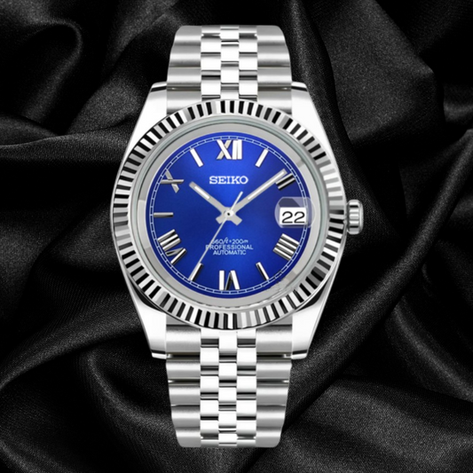 Custom Seiko Datejust with Blue Roman dial